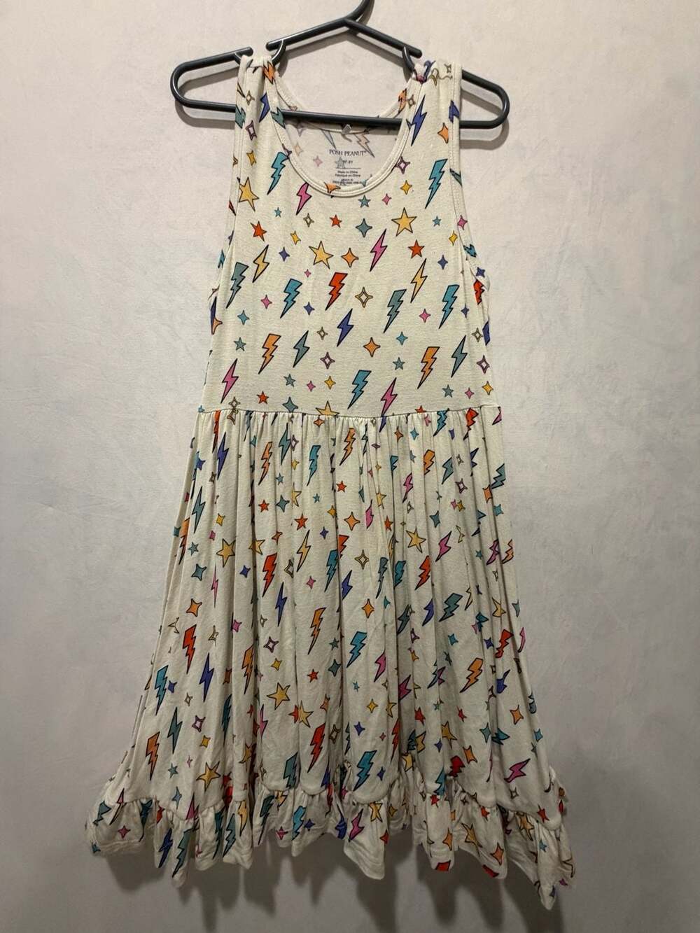 Posh Peanut Girls' Lightning Bolt and Star Print Sleeveless Dress, Size 7Y-8Y
